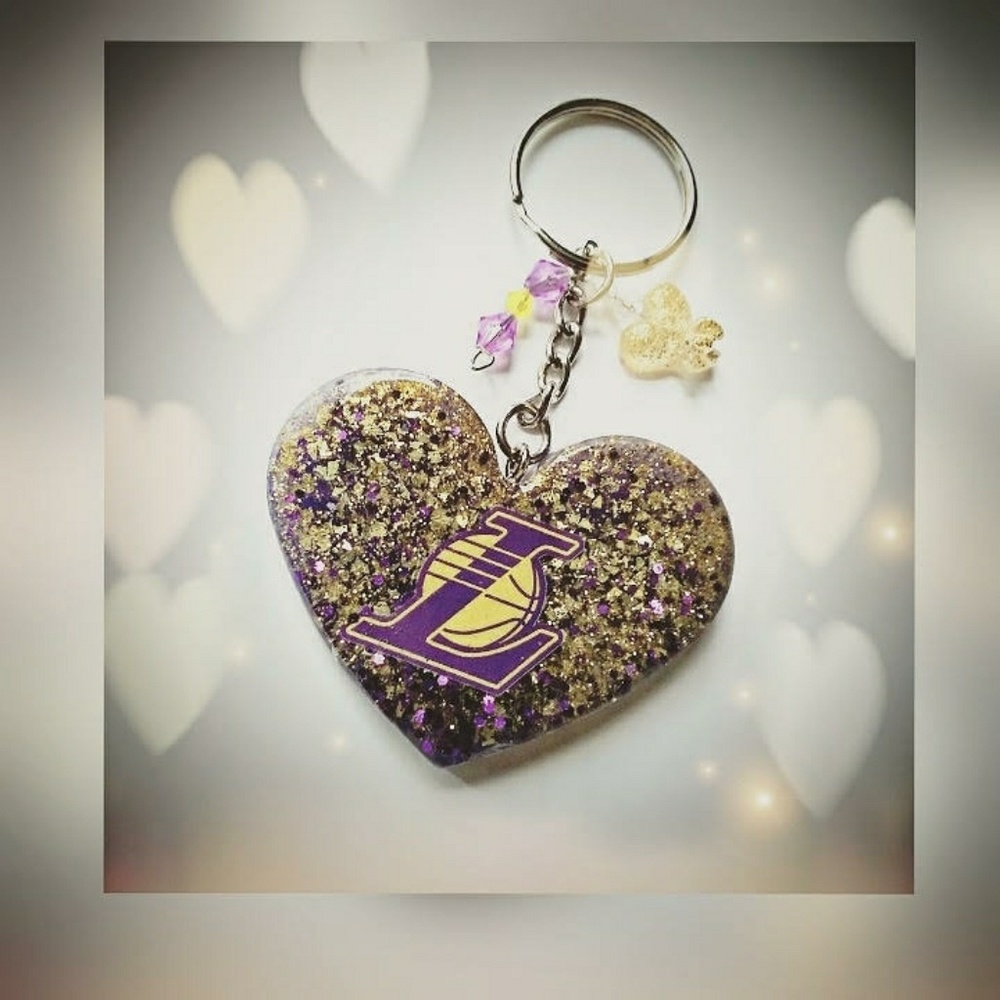 Lakers heart charm keychain